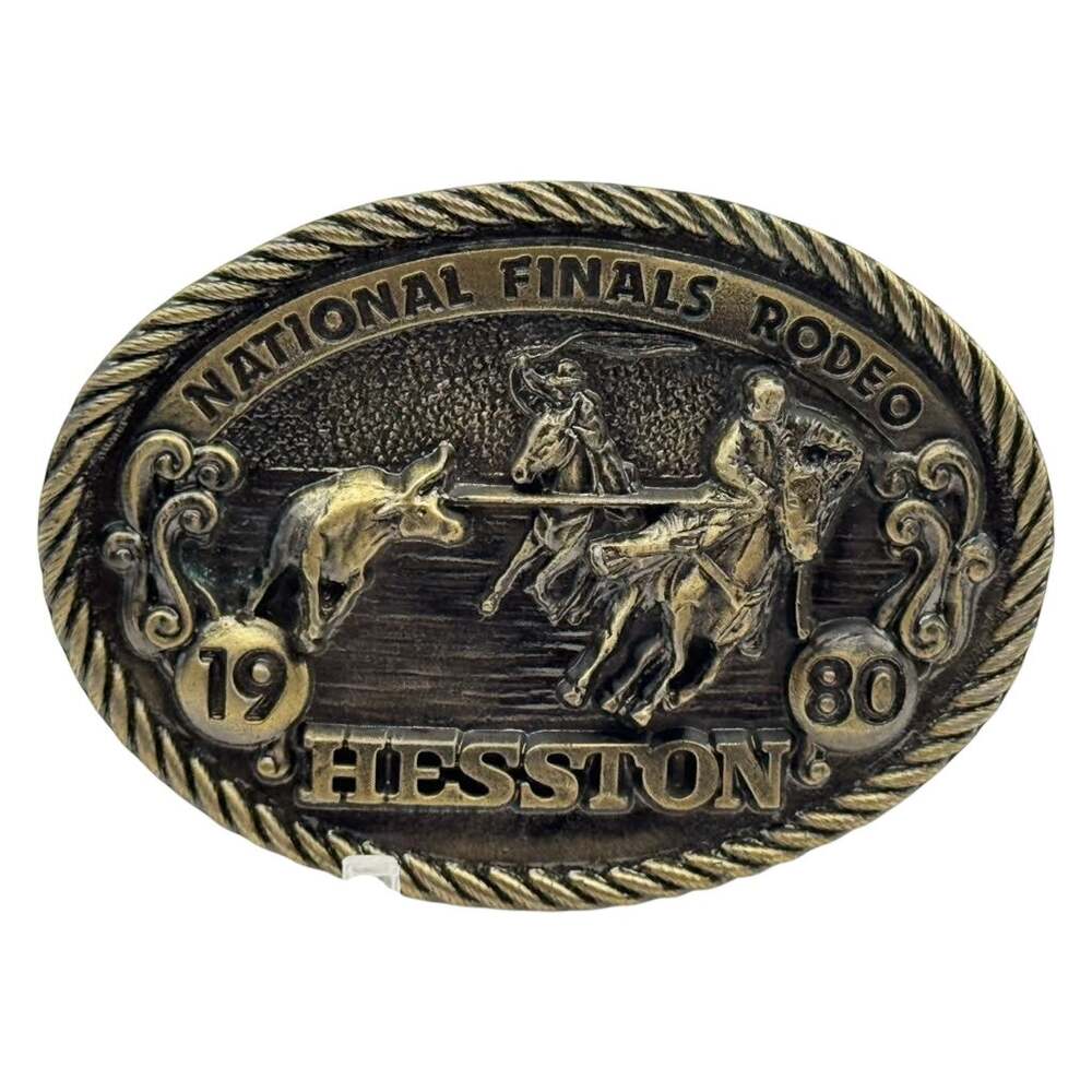 Hesston 1980 National Finals Rodeo Team Roping Sixth Edition Western Belt Buckle